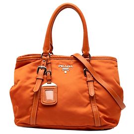 Bolsa Prada Soft Calf Trimmed Tessuto Laranja Laranja