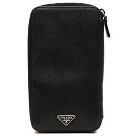 Black Prada Saffiano Zip Around Wallet Long Wallets Black
