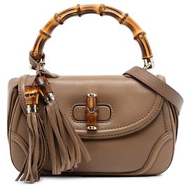 Bolsa de mão satchel Gucci Medium em couro de bezerro marrom com alça New Bamboo Marrom