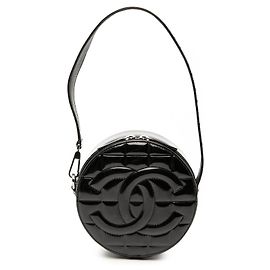 Bolso de hombro redondo Chanel CC Choco Bar en charol negro Negro