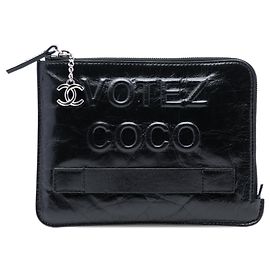 Black Chanel Aged Calfskin Votez Coco Clutch Black
