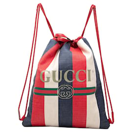 Red Gucci Canvas Sylvie Baiadera Web Drawstring Backpack Red