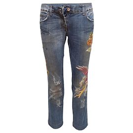 Jeans Dolce & Gabbana ricamati e distressed in lavaggio medio e multicolore Taglia IT 42 Blu