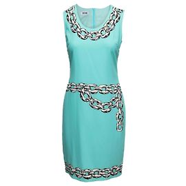 Robe sans manches à imprimé chaîne Aqua & Multicolor Moschino Cheap and Chic Taille IT 40 Bleu