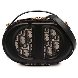 Black Dior Leather and Oblique Canvas CD Oval Camera Bag Satchel Black