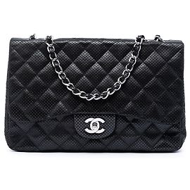 Borsa a tracolla Chanel Jumbo Classic in agnello traforato nero Nero