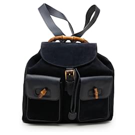 Blue Gucci Suede Bamboo Drawstring Backpack Blue