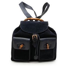 Sac à dos à cordon en daim bleu avec détails en bambou Gucci Bleu