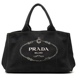 Bolsa satchel de lona Canapa Prada preta com logo Preto
