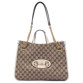 Bolsa Tote de Corrente Gucci Medium GG Canvas Horsebit 1955 bege Bege