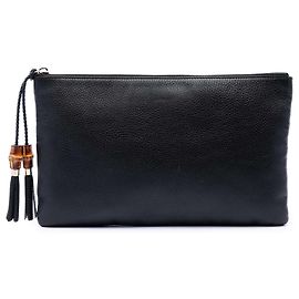 Clutch de couro de vitelo com tassel de bambu preto Gucci Preto