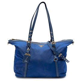 Borsa Satchel Tessuto con bordatura Saffiano blu Prada Blu