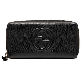 Black Gucci Grained Calfskin Soho Zip Around Wallet Black