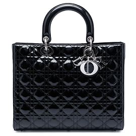 Sac à main Dior Large Cannage Lady Dior en cuir verni noir Noir