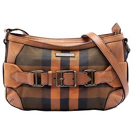 Bolsa tiracolo Burberry Mega Check em lona e couro marrom Marrom