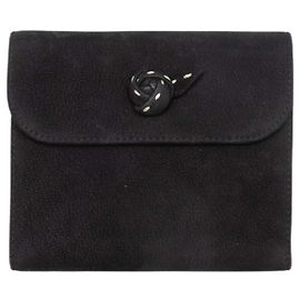Portefeuille pliable en daim noir Prada Noir