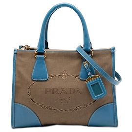 Bolsa satchel de lona Canapa com acabamento em Saffiano marrom Prada Logo Double Zip Marrom