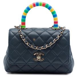 Bolsa Chanel Extra Mini em pele de cordeiro acolchoada azul Rainbow Coco Top Handle Satchel Azul
