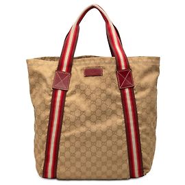 Beige Gucci GG Canvas Web Tote Beige