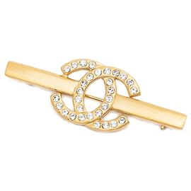 Chanel CC Bar Brosche vergoldet mit Strass Golden