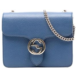 Bolsa transversal Gucci Small Dollar em couro de bezerro azul com G entrelaçado Azul