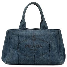 Borsa Prada in denim blu Canapa con logo Blu