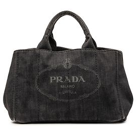 Borsa satchel in denim Canapa nero con logo Prada Nero
