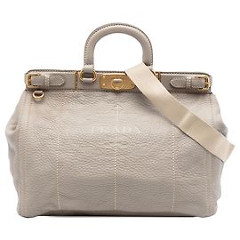 Sac satchel Prada Vitello Daino Canapa Logo Frame gris Gris