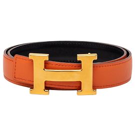 Cinturón reversible Hermès Constance H en Box Calf Naranja Naranja
