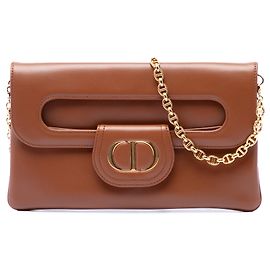 Bolsa DiorDouble Chain em couro de bezerro marrom Dior Medium Marrom