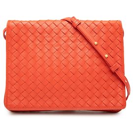 Bolsa transversal de aba em couro nappa intrecciato laranja Bottega Veneta Laranja