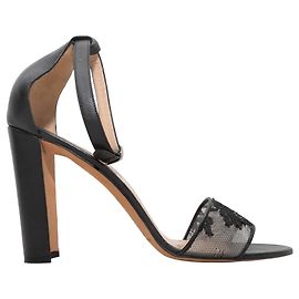 Black Manolo Blahnik Lace & Leather Ankle Strap Heels Size 41.5 Black