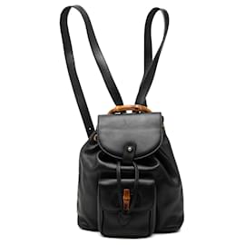 Black Gucci Calfskin Bamboo Backpack Black