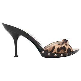Black & Brown Dolce & Gabbana Leopard Print Heeled Sandals Size 37.5 Black