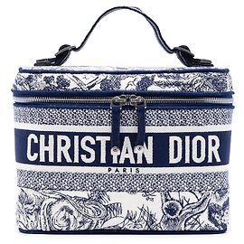 Blue Dior Embroidered Canvas Toile De Jouy DiorTravel Vanity Case Blue