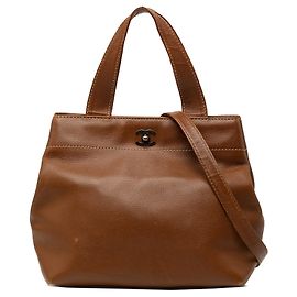Sac cabas Chanel CC Caviar Turnlock marron Marron
