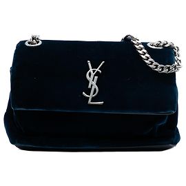 Borsa a tracolla Small Velvet Monogram West Hollywood blu Saint Laurent Blu