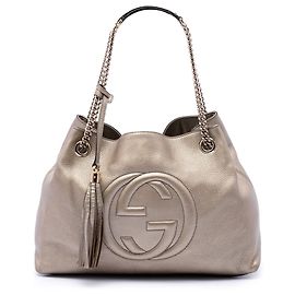 Tote Soho Chain em couro de bezerro metálico dourado Gucci Medium Dourado