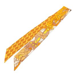 Lenço Twilly de seda Hermès Coup de Fouet au Bloc amarelo Amarelo