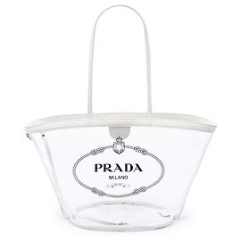 Bolsa Tote Shopper Prada em PVC Canapa branco com logotipo Branco