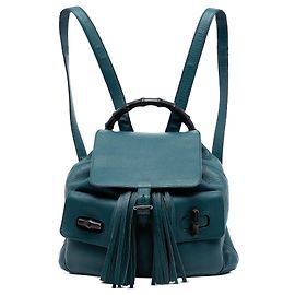 Grüner Gucci Leder-Rucksack mit Bambus-Quaste Grün