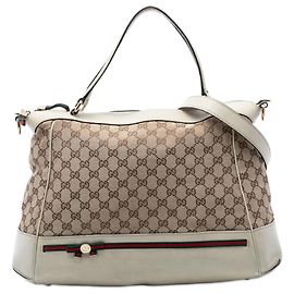 Beige Gucci GG Canvas Web Mayfair Satchel Beige