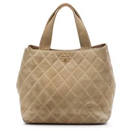 Bolsa Shopping Chanel Mini CC em camurça acolchoada bege Bege