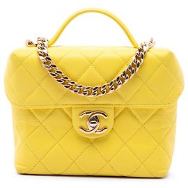 Yellow Chanel Quilted Caviar Handy Box Vanity Case with Chain Satchel Yellow