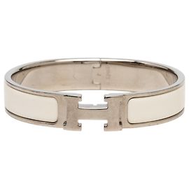 Hermès Clic H Armband schmal Email Weiß PM Weiß