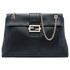 Bolsa Maxi Baguette de couro preta Fendi Preto