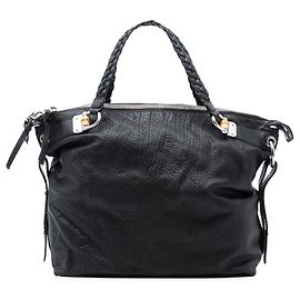 Bolso tote grande de cuero negro con asa de bambú Gucci Negro