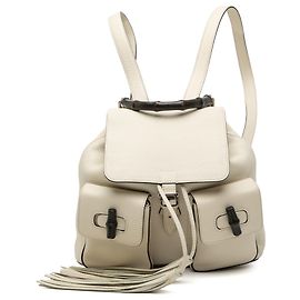Zaino Gucci in pelle bianca con nappa e manico in bambù Bianco