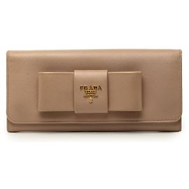 Brown Prada Saffiano Bow Continental Long Wallet Brown
