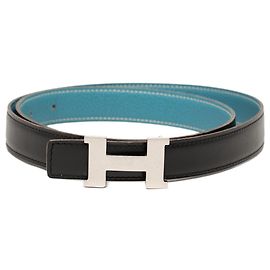Hermès Cinto reversível Constance H em Box Calf e Togo azul Azul